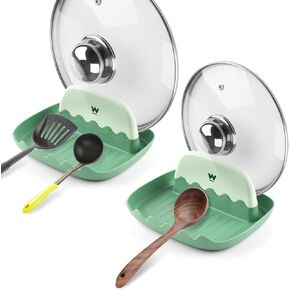 Spoon and Lid Rest - 2 Packs Spoon Rest with Lid Holder, Neat & Drip-Free Spoon Rest for Countertop Stove Top, Heat-Resistant Utensil Rest for Spoons, Pot Lids, Spatulas, Utensils, Forks