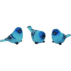 Set of 3 Bluebird Figurines, Indigo Bunting, 3 Poses, Made of Resin, 3.25 " Long x 1.5" Wide x 1.75" Tall
