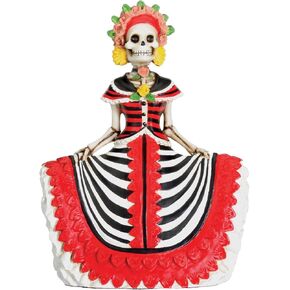 Dod Red Senorita Mexican Traditional Skeleton Sculpture