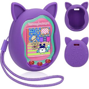 2pack Winceed Silicone Case for Tamagotchi Uni, Protective Cover for Tamagotchi Uni Protector Skin with Hand Strap (Pink+Purple)
