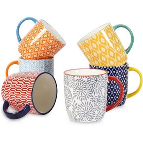 Selamica 16 oz Porcelain Coffee Mugs Set, Ceramic Tea Cup with Handle, dishwasher, oven, microwave safe, Pack of 6, Vintage Blue