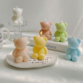Cute Bear Shape Scented Candle,70G Handmade Aesthetic Soy Wax Aroma Decorative Candle for Table Photo Prop Wedding Birthday,Prefect Gift for Meditation Stress Relief Mood Boosting (Yellow)