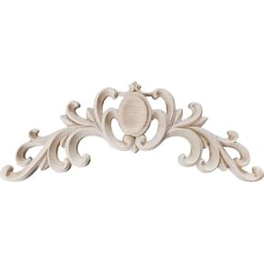 Unpainted Carved Wooden Onlay Wood Applique Furniture Decals for Home, Wall, Door, Cabinet Decoration (14.96 x 5.9 x 0.59 inches)