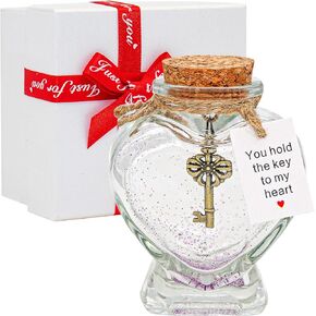 KBFUSHI You Hold the Key to My Heart - Handmade Creative Decorative Bottle Gift for Girlfriend/Boyfriend Valentine’s Day/Christmas-Funny Ornament Gift for Wife/Husband (Heart Shaped Jar)