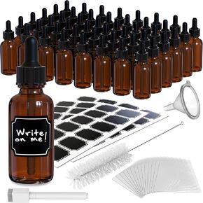 Nevlers 48PK 1oz Amber Glass Dropper Bottles | No-Leak 30ml Brown Glass Bottles with Dropper Versatile as Oil Dropper Bottle, Apothecary Bottles, Eye Dropper Bottle, Medicine Dropper Bottle & More