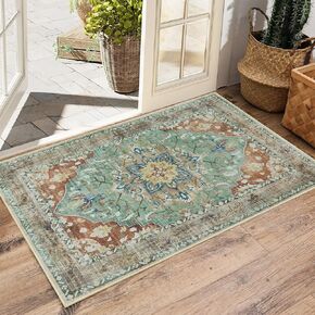 4x6 Area Rug, Pink Rugs for Bedroom 4x6 Area Rug Entry Way Rug Non Slip Kitchen Rugs Low Pile Throw Rugs for Dorm Vintage Rugs Boho Floral Pink Carpet Soft Area Rug