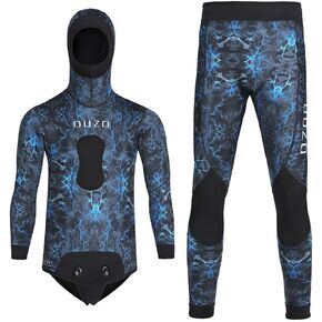WYYHAA 3MM Neoprene Spearfishing Wetsuit with Hooded, 2 Pieces Long Sleeve Camouflage Hunting Diving Suit with Loading Chest Pad for Cool Water Freediving