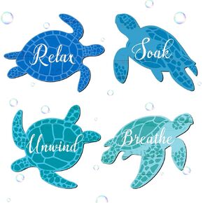 ZhouBoat 4 قطع جدار الفن السلحفاة البحرية للحمام السلحفاة البحرية جدار ديكور الاسترخاء نقع الاسترخاء التنفس جدار الفن علامة الحمام الخشبية سلحفاة البحر المحيط جدار ديكور للمنزل جدار سبا الحمام الغسيل (المحيط) in Kuwait