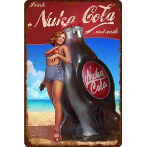 Bonoff Drink Nuka Cola and Smile Antique Metal Tin Sign Wall Decor for Home Cafe Bar Club Men Cave Sign Gift Brand Plaque Metal Tin 12x8inch