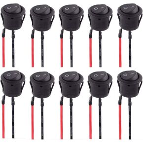 10PCS Solder SPST On/Off Mini Boat Rocker Switch AC 6A/250V 10A/125V 2Pin Toggle SPST Switch Snap with Lines (Round)