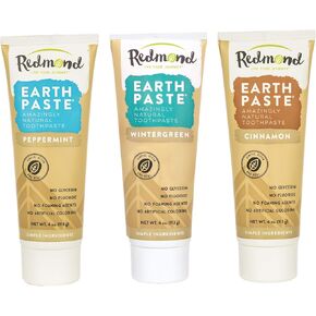 معجون ريدموند ريدموند الترابي - معجون أسنان طبيعي خالٍ من الفلورايد، أنبوب 4 أونصة (3 عبوات، نعناع، ​​وينترغرين، قرفة) in Kuwait