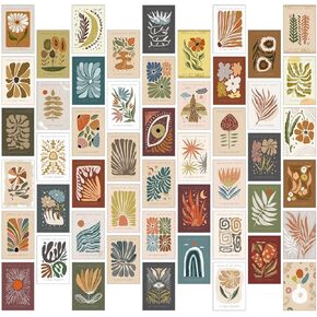 Vintage Flower Market Natural Plant Room Decor Aesthetic wall collage kit Posters vine Artwork for teen girls women bedroom home Matisse dorm abstract Botanical Card Wall Art decor (50pcs 4x6 inch)
