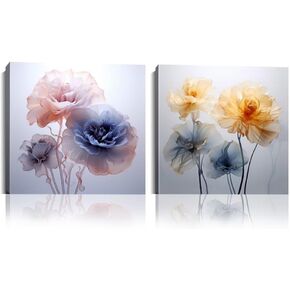 Pankila Colorful Flower Wall Art Floral Pictures Abstract Canvas Flowers Wall Decor Botanical Poster Print for Living Room Bathroom Home Decorations Framed Artwork (12''W x 12''H x 2)