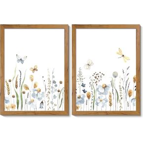 Generic Botanical Prints Framed Canvas Wall Art Pictures Wildflower Wall Decor, Set of 2 Posters (12x16inch)