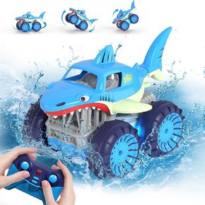 MaxTronic Remote Control Car, Amphibious RC Cars with 2.4Ghz 4WD All Terrain Waterproof RC Shark Monster Truck Toys for Boys Girls 3-12 Years