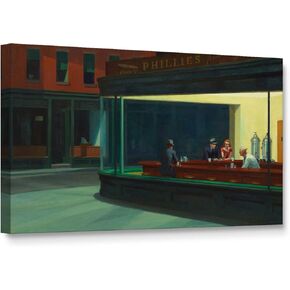 Niwo ART - Nighthawks, World's Most Famous Paintings Series, Canvas Wall Art Home Decor, Gallery Wrapped, Stretched, Framed Ready to Hang (24"x12"x3/4")