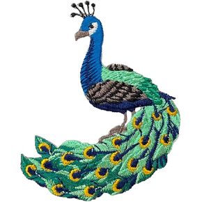 Peacock - Facing Left - Peafowl Bird - Iron on Applique Embroidered Patch