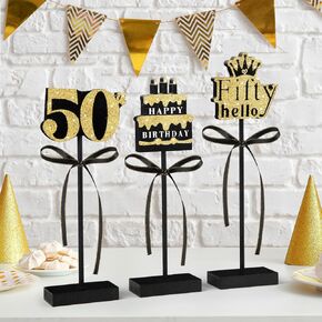 3 Pcs 60th Birthday Table Decorations Wooden Signs,Happy 60th Birthday Tiered Tray Decorations for men women Birthday Party Decor (60)