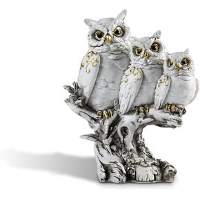 Cute White Owl Figurine Home Décor an Owl Family Stood on a Branch for Shelf, Living Room Bedroom Office Desktop, Bookshelf, Animal Sculptures Gifts, Decor