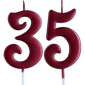 Red 35th Birthday Candle, Number 35 Years Old Candles Cake Topper, Woman Or Man Party Decorations, Supplies