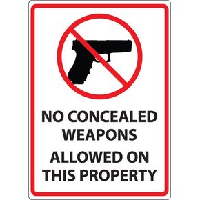 Zing Green Products 2820S Recycled Polystyrene "No Concealed Weapons Allowed" Sign, Self-Adhesive, 14" Length, 10" Width