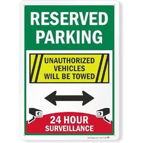 SmartSign 12" x 10" 'Reserved Parking Unauthorized Vehicles Towed, 24 Hour Surveillance' Yard Sign with 3 ft Stake, 40 mil Aluminum 3M Laminated Engineer Grade Reflective, Set of 1, USA-Made