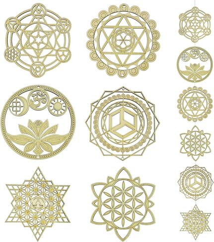 Peaceful Rain&Joyful Wind Sacred Geometry Wood Wall Art Set - Metatron Cube, Sri Yantra, Merkaba, Torus, Flower of Life - Wooden Crystal Grid Board, Pagan Decor in Saudi Arabia