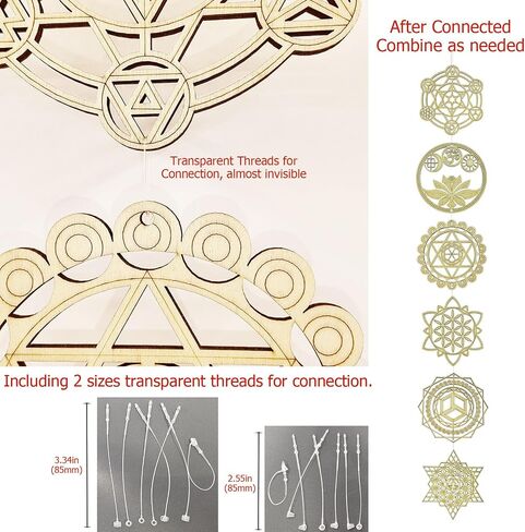 Peaceful Rain&Joyful Wind Sacred Geometry Wood Wall Art Set - Metatron Cube, Sri Yantra, Merkaba, Torus, Flower of Life - Wooden Crystal Grid Board, Pagan Decor in Saudi Arabia