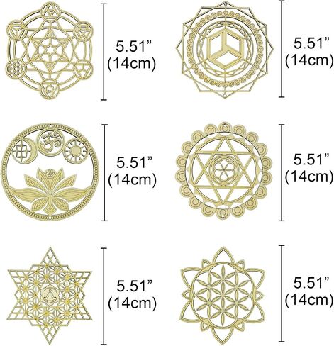 Peaceful Rain&Joyful Wind Sacred Geometry Wood Wall Art Set - Metatron Cube, Sri Yantra, Merkaba, Torus, Flower of Life - Wooden Crystal Grid Board, Pagan Decor in Saudi Arabia