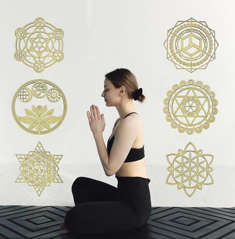 Peaceful Rain&Joyful Wind Sacred Geometry Wood Wall Art Set - Metatron Cube, Sri Yantra, Merkaba, Torus, Flower of Life - Wooden Crystal Grid Board, Pagan Decor in Saudi Arabia