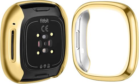 حافظة حماية للشاشة Tobfit for Fitbit Sense/Fitbit Versa 3، غطاء حماية كامل حساس باللمس من مادة TPU مطلية ناعمة لملحقات Fitbit Sense/Fitbit Versa 3 أسود + ذهبي in Kuwait