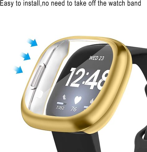 حافظة حماية للشاشة Tobfit for Fitbit Sense/Fitbit Versa 3، غطاء حماية كامل حساس باللمس من مادة TPU مطلية ناعمة لملحقات Fitbit Sense/Fitbit Versa 3 أسود + ذهبي in Kuwait