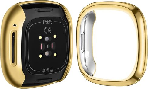حافظة حماية للشاشة Tobfit for Fitbit Sense/Fitbit Versa 3، غطاء حماية كامل حساس باللمس من مادة TPU مطلية ناعمة لملحقات Fitbit Sense/Fitbit Versa 3 أسود + ذهبي in Kuwait