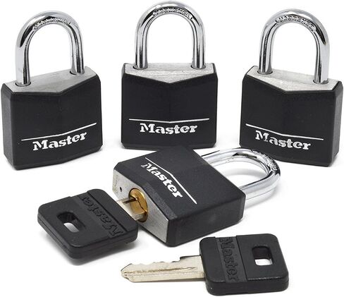 Master Lock 131Q Padlock, Covered Aluminum Lock, 1-3/16 in. Wide, Black (Pack of 4-Keyed Alike) Bundle with Lumintrail Keychain Light in Saudi Arabia