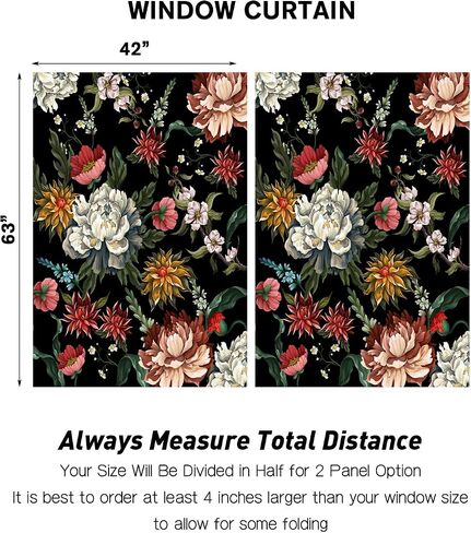 Coxila Floral Kitchen Window Curtains 27.5 x 39 Inch Small Short Mini Cafe Rod Pocket Vintage Boho Black Dark Flower Living Bedroom Room Home Treatment Set of 2 Curtain Panels Drapes Tiers in Saudi Arabia
