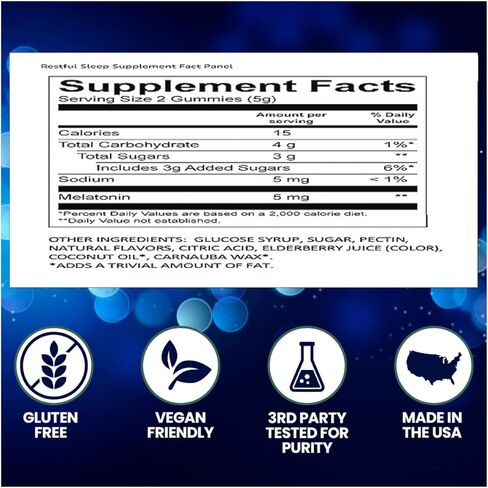 علكات النوم المريحة من ريستورز مع الميلاتونين 5 ملغ، 5 ملغ من علكات الميلاتونين مكملة لدعم دورة نوم صحية، نكهة الفراولة، 112 علكة in Kuwait