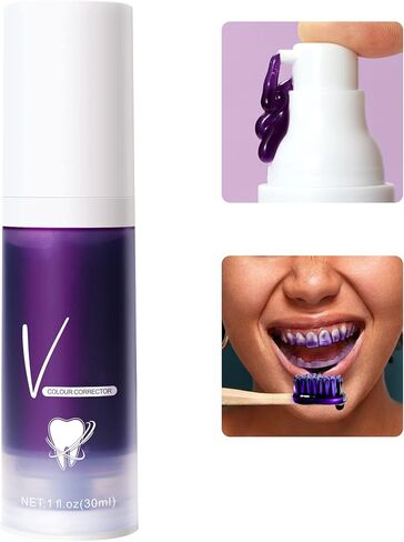 معجون أسنان مصحح اللون الأرجواني V-34plus، معاجين أسنان مبيضة وإزالة البقع، معجون أسنان أرجواني مصحح اللون لتبييض الأسنان وتنظيف الأسنان والعناية بها، عبوة واحدة in Kuwait