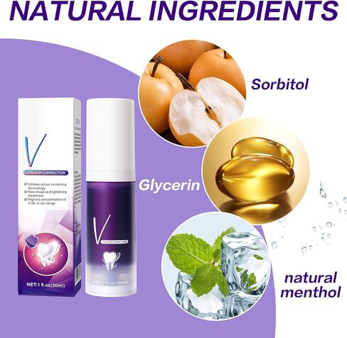 معجون أسنان مصحح اللون الأرجواني V-34plus، معاجين أسنان مبيضة وإزالة البقع، معجون أسنان أرجواني مصحح اللون لتبييض الأسنان وتنظيف الأسنان والعناية بها، عبوة واحدة in Kuwait