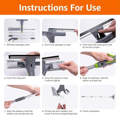 Amazon Basics Extendable Window Squeegee with Spray, Aluminum Extension Pole, 49 to 69 Inch, Gray in Saudi Arabia