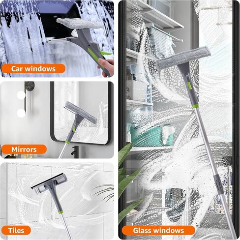 Amazon Basics Extendable Window Squeegee with Spray, Aluminum Extension Pole, 49 to 69 Inch, Gray in Saudi Arabia