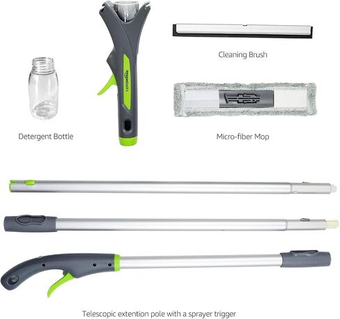 Amazon Basics Extendable Window Squeegee with Spray, Aluminum Extension Pole, 49 to 69 Inch, Gray in Saudi Arabia