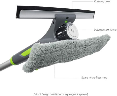Amazon Basics Extendable Window Squeegee with Spray, Aluminum Extension Pole, 49 to 69 Inch, Gray in Saudi Arabia