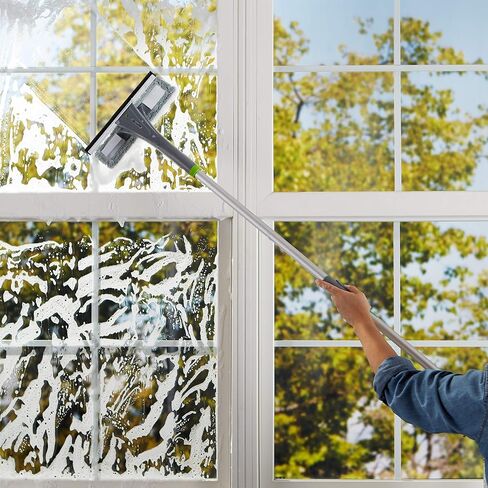Amazon Basics Extendable Window Squeegee with Spray, Aluminum Extension Pole, 49 to 69 Inch, Gray in Saudi Arabia