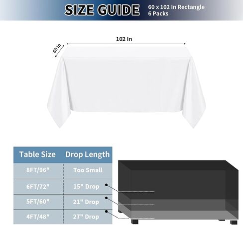 PureFit 6 Pack White Table Cloths 60 x 102 Inch, Stain and Wrinkle Resistant Table Linen for 6 Ft Rectangle Table, Polyester Table Covers for Dining Table, Wedding, Party, Banquet and Camping in Saudi Arabia