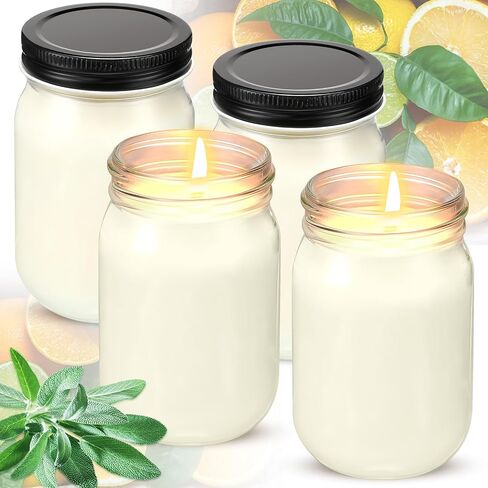 MTLEE 4 Pack 12 oz Mason Jar Candle Soy Candles with Essential Oils Scented Soy Wax Candles for Home Valentine Wedding Birthday Gift Farmhouse Collection Baby Shower Party(Vanilla) in Saudi Arabia
