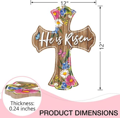 Deroro He is Risen علامة صليب دينية لعيد الفصح لديكور الباب الأمامي، شماعة باب من الخشب المسيحي للشرفة الخارجية في الهواء الطلق، إكليل خشبي للتعليق على الحائط الداخلي in Kuwait