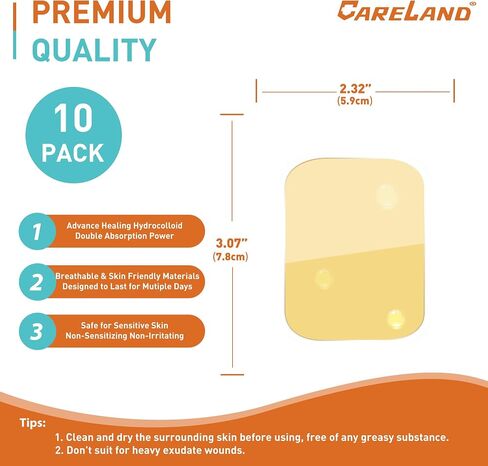 Careland Hydrocolloid Bandages - Advanced Fast Healing | 40 Pack | Waterproof Bandages for Wounds,Finger, Closure & Blister Treatment | Reduces Scarring | Suitable for Foot, Toe, Heel Protection in Kuwait