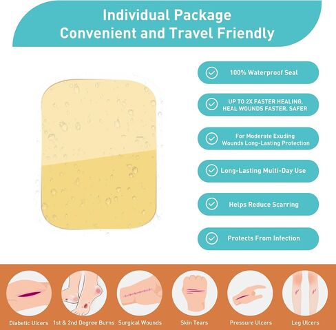 Careland Hydrocolloid Bandages - Advanced Fast Healing | 40 Pack | Waterproof Bandages for Wounds,Finger, Closure & Blister Treatment | Reduces Scarring | Suitable for Foot, Toe, Heel Protection in Kuwait