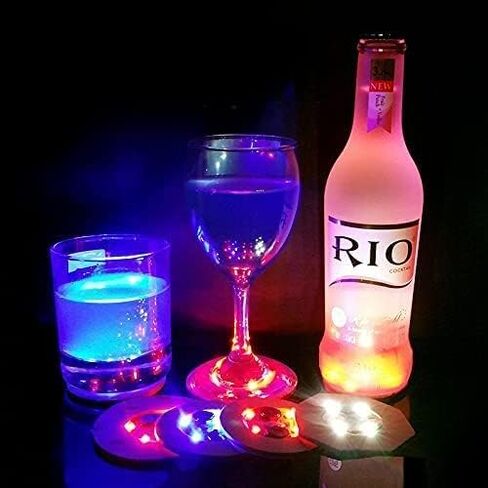 20Pcs LED Coaster Round Flash Cup Mat Sticker Lights for Wine Liquor Bottle, Drinks Party, Bar Party (Multicolor) in Saudi Arabia