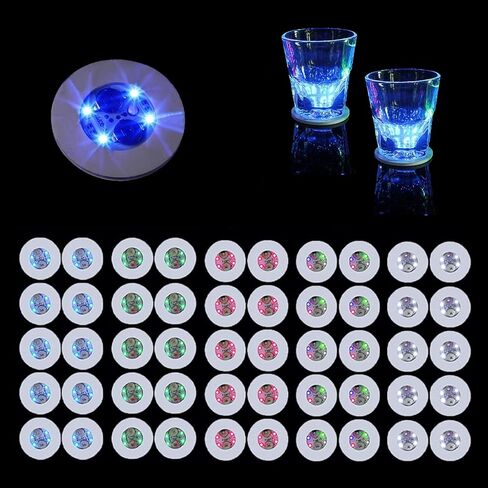 20Pcs LED Coaster Round Flash Cup Mat Sticker Lights for Wine Liquor Bottle, Drinks Party, Bar Party (Multicolor) in Saudi Arabia